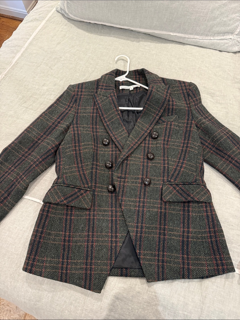 Veronica Beard Dark Green Plaid Double-Breasted Blazer